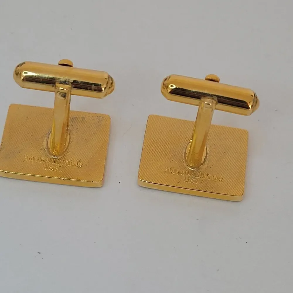 Mario Valentino MV Gold Black Red Tone Rectangle Logo‎ Cufflinks Designer Retro